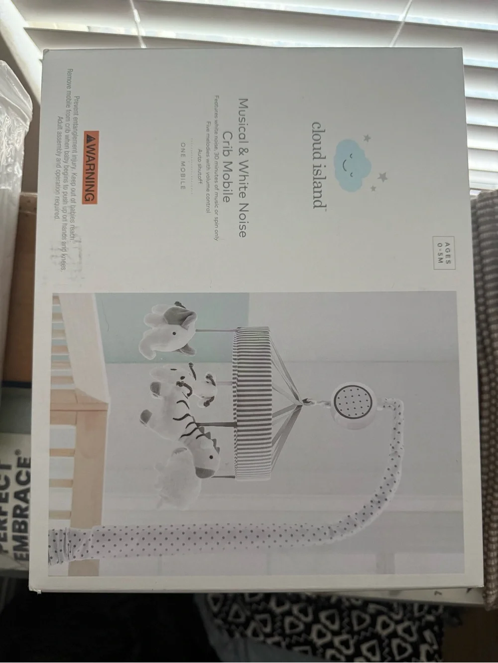 cloud island White and Gray Plush Musical Crib Mobile